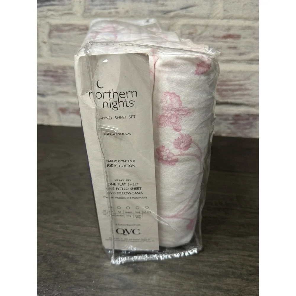 Northern Nights Twin Sheet Set Pink Floral Flannel Cotton Flowers NOS QVC